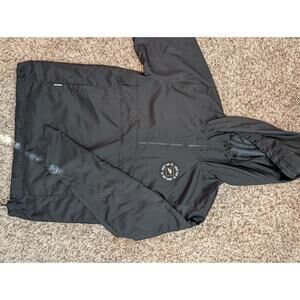 NIKE Just Do It 1/2 Zip Pullover Hooded Jacket sz Small Black Woven Windbreaker